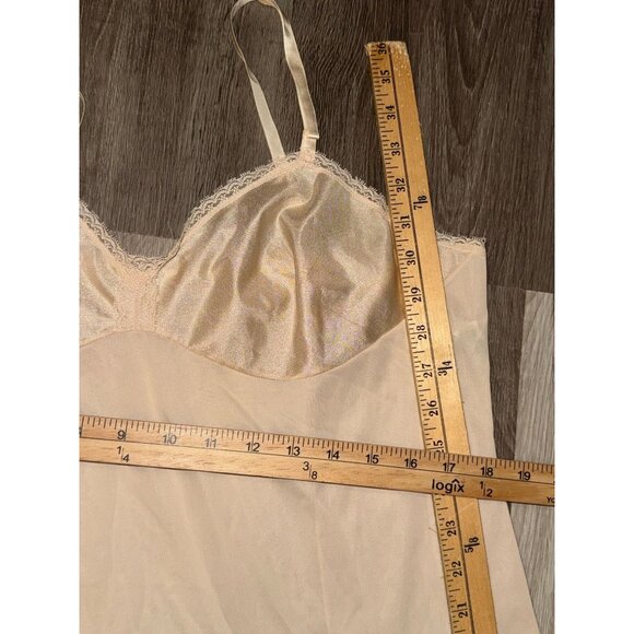 Vintage Beige Full Slip Lingerie Dress With Lace Trim - Picture 2 of 3
